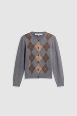 RELY GREY DIAMOND-PATTERNED WOOL CARDIGAN