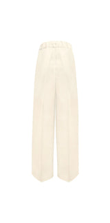 BEIGE WIDE-LEG DRAWSTRING TROUSERS