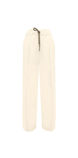 BEIGE WIDE-LEG DRAWSTRING TROUSERS