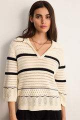 LEONTINE STRIPED CROCHET POLO SHIRT