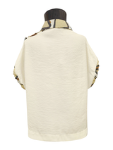 KAKI PRINTED COLLAR SHORT SLEEVE TOP