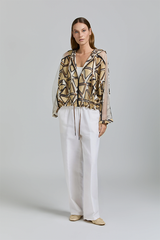GEOMETRIC PRINT HOODED ZIP JACKET