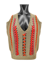 BEIGE OPEN WEAVE MULTICOLOR KNIT VEST