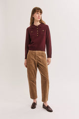 RIVAGE REDWINE GOLD-BUTTON POLO SWEATER