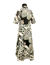 KAKI ABSTRACT PRINT BELTED MAXI DRESS