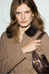 RILA SAND REMOVABLE COLLAR WOOL CARDIGAN