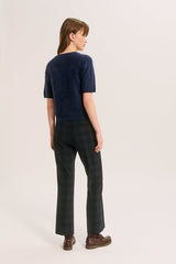 RUTA NAVY SHORT-SLEEVED BRUSHED WOOL SWEATER