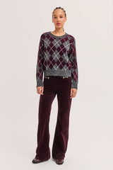 ROXANE RED CONTRASTING DIAMOND PATTERNS SWEATER