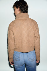 ROXY TAN CABLE WOOLTRUCK NECK SWEATER