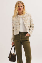 JALINE COLLARLESS TWEED LUREX JACKET