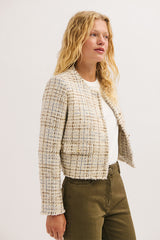 JALINE COLLARLESS TWEED LUREX JACKET