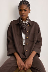 MANELLE TAUPE LYOCELL LINEN FLUID OVERSHIRT