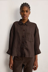 MANELLE TAUPE LYOCELL LINEN FLUID OVERSHIRT