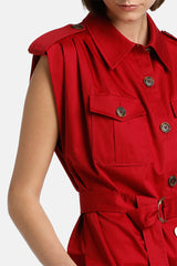 VETTURINO RED SLEEVELESS SAFARI JACKET