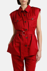 VETTURINO RED SLEEVELESS SAFARI JACKET