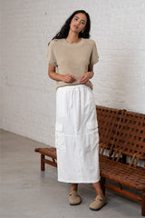 VICKY WHITE LINEN LONG SKIRT