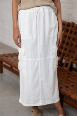 VICKY WHITE LINEN LONG SKIRT