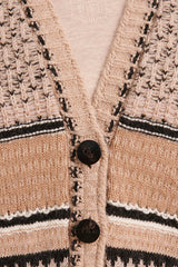 VOLIGE-JACQ STRIPED KNIT BUTTON-FRONT CARDIGAN