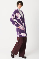 ANIMAL PRINT JACQUARD V-NECK CARDIGAN