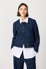 LEATHER TRIM TWEED JACKET