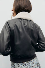 PAOLA FUR COLLAR LEATHER JACKET