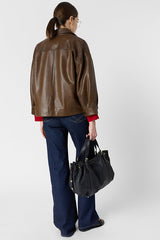 TINAE DISTRESSED LEATHER OVERSHIRT
