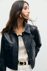 PETRA SHORT DISTRESSED LEATHER JACKET
