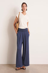 YANG FLOWING NAVY BLUE JERSEY KNIT TROUSERS