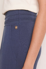 YANG FLOWING NAVY BLUE JERSEY KNIT TROUSERS