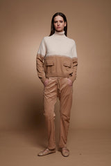 CONTRAST PANEL TURTLENECK PULLOVER