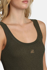 ZAIDA GREEN EMBROIDERED SLEEVELESS KNIT TOP