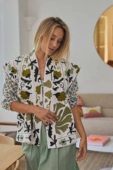 MAELLE GREEN EMBROIDERED SLEEVELESS JACKET