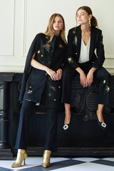 LIDIA EMBROIDERED BLACK STRECH KNIT TROUSERS