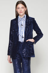 SEQUINS NAVY VELVET BLAZER
