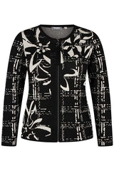 BLACK FLORAL CHECKERED PRINT CARDIGAN