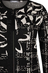 BLACK FLORAL CHECKERED PRINT CARDIGAN