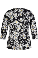 BLACK FLORAL PRINT 3/4 SLEEVE T-SHIRT