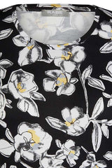 BLACK FLORAL PRINT 3/4 SLEEVE T-SHIRT