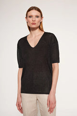 LUREX BLACK V-NECK SWEATER