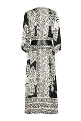 BLACK LEAF PRINT SHINY MIDI DRESS