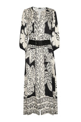 BLACK LEAF PRINT SHINY MIDI DRESS