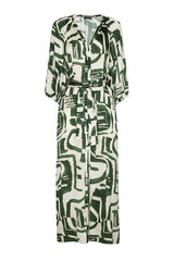 GREEN GRAPHIC PRINT STRAIGHT SUPPLE DRESS
