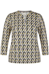 YELLOW GEOMETRIC PRINT V-NECK T-SHIRT