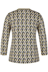 YELLOW GEOMETRIC PRINT V-NECK T-SHIRT