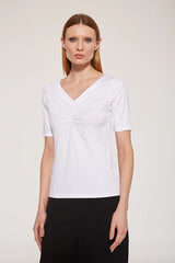 WHITE FRONT GATHERING V-NECK T-SHIRT
