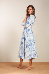 JULENE BLUE FLORAL PRINT WRAP LIKE DRESS