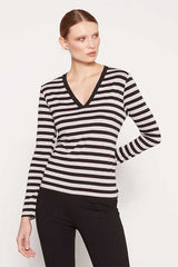 STRIPED V-NECK TOP