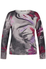 PURPLE ABSTRACT FLORAL PRINT PULLOVER