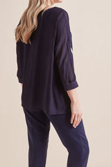 PRINTED DUAL-FABRIC BLOUSE