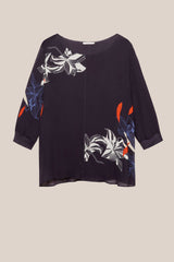 PRINTED DUAL-FABRIC BLOUSE
